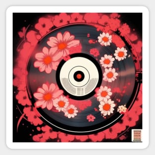 Vintage Floral Red Aesthetic Flowers Vinyl Record Sticker